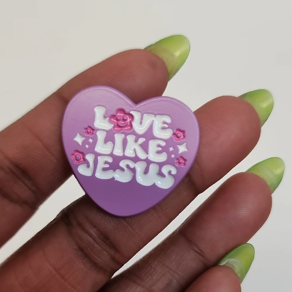 Christian Enamel Pin Set Love Like Jesus Pink Red Purple Heart Pins - Picture 5 of 6